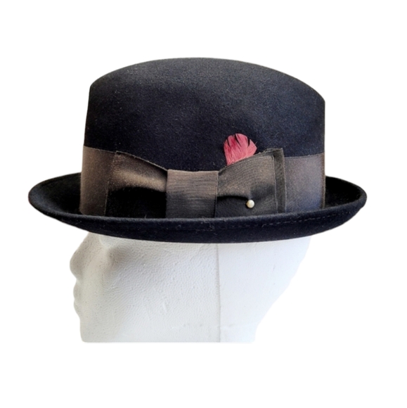 Vintage Adam Fifth Avenue New York Black Trilby Hat Size 6 3/4 - Picture 2 of 13